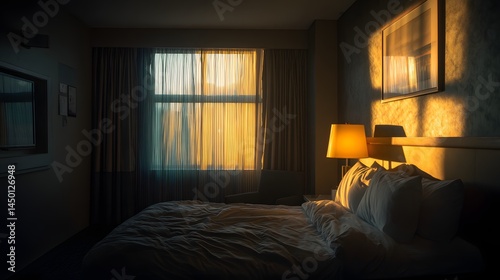Warm Dusk Light Filling a Hotel Room with Golden Glow