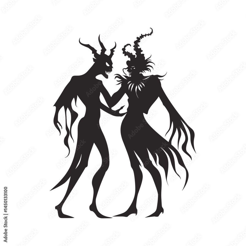 Fototapeta premium Silhouette of Embracing Demonic Figures