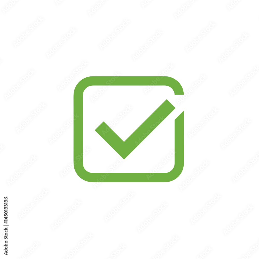 Green square check mark icon on a white background Green square check mark icon on a white background