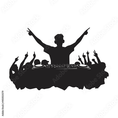 Silhouette of Crowd with One Person Cheering