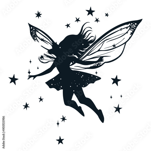 Flying Fairy with Sparkling Stars Silhouette