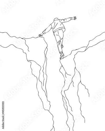 Jump Over the Gap Line Art – Courage and Risk Vector Illustration
