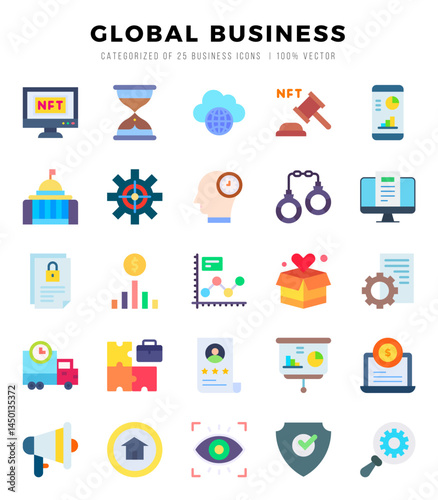 Global Business. Flat icons Pack. vector illustration.