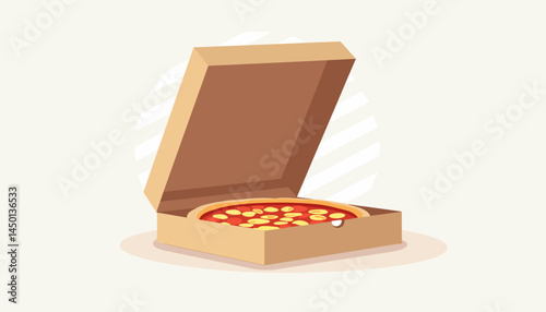 Delicious pizza in an open box on a light background  