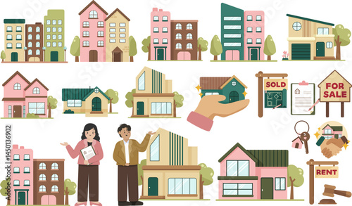 real estate element icon building and sales marketing icon vector illustration