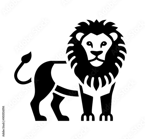 Stylized lion standing vector illustration featuring bold mane and proud stance.