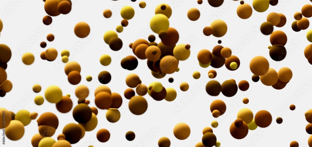 Golden spheres floating on white. Abstract background, texture. Golden spheres floating on white. Abstract background, texture.