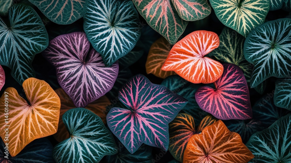 Vibrant leaves in various colors and patterns