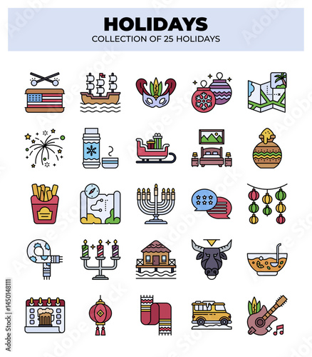 Collection of 25 Holidays. A vibrant celebration of diverse cultural festivals and travel adventures