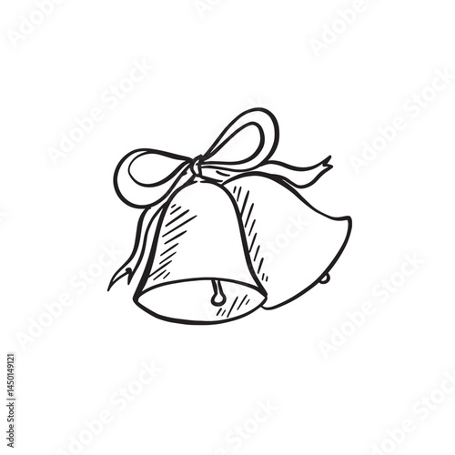 A pair of wedding bells black and white illustration.