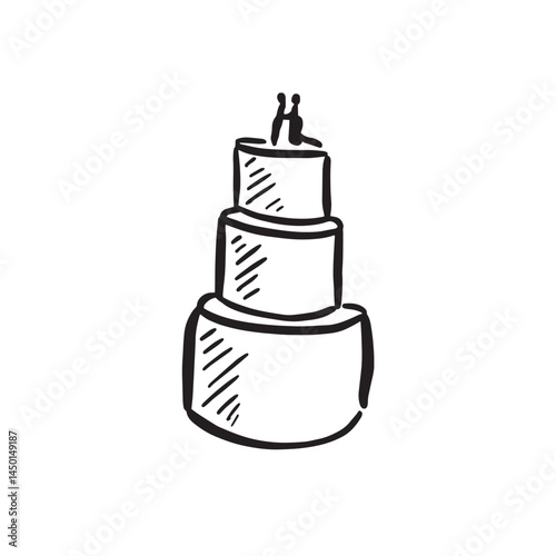 A three tier cake sketch in black line. 