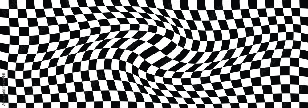 Abstract checkerboard wave pattern. Trippy checkerboard background. Groovy hippie black and white chessboard pattern. Distorted geometric pattern. Abstract monochrome vector backdrop illustration. Abstract checkerboard wave pattern. Trippy checkerboard background. Groovy hippie black and white chessboard pattern. Distorted geometric pattern. Abstract monochrome vector backdrop illustration.