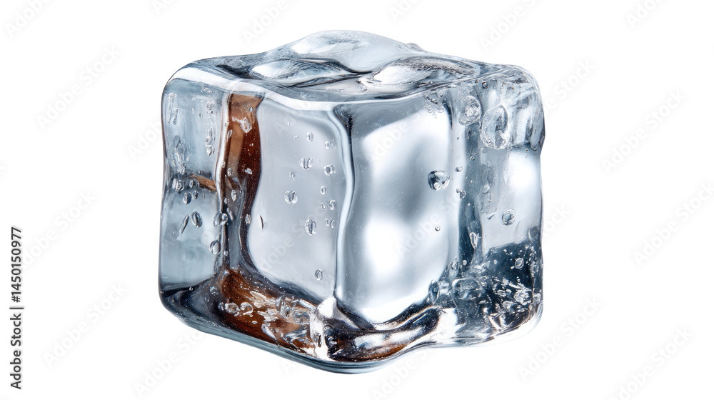 Obraz premium Crystalline Ice Cube: A macro shot of a perfect, transparent ice cube with droplets, a symbol of refreshment and coolness, capturing a sense of purity and the beauty in simplicity.