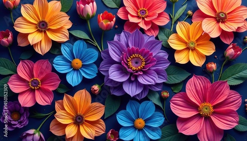 Intricate, densely packed blooms in vibrant hues, pastel, leaf