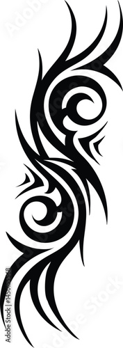 Black and white tribal tattoo design featuring a vector silhouette of a dragon, an animal symbol in a decorative pattern