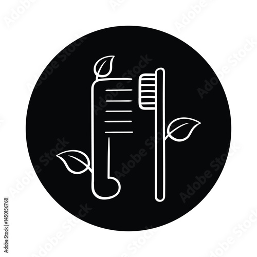 Vector icon for Sustainable Personal Care. A toothbrush with leaves symbolizing eco-friendly and biodegradable personal care products.