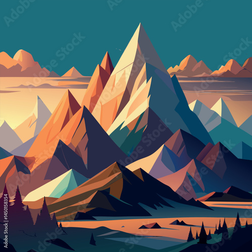 Majestic mountain landscape at sunset showcasing vibrant colors and rugged terrains in a serene natural setting Generative AI