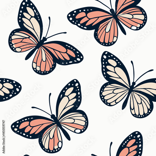 Colorful butterflies fluttering against a soft background in a lively nature-inspired design during daylight hours Generative AI