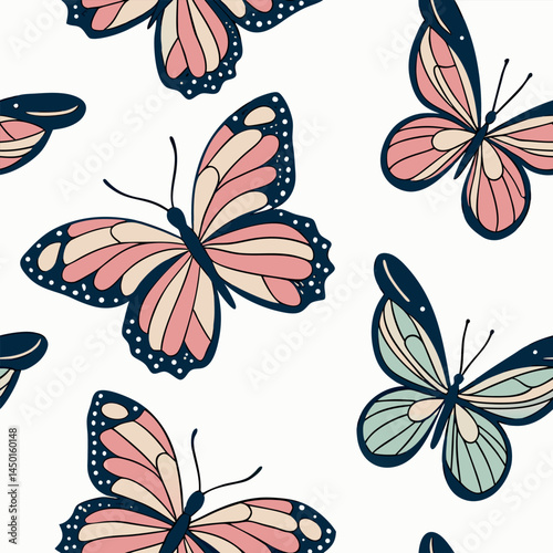 Colorful butterflies in a playful pattern on a light background showcasing intricate designs and vibrant hues Generative AI photo