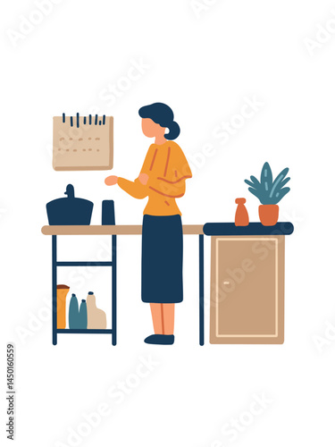 housewife dusting the shelves
