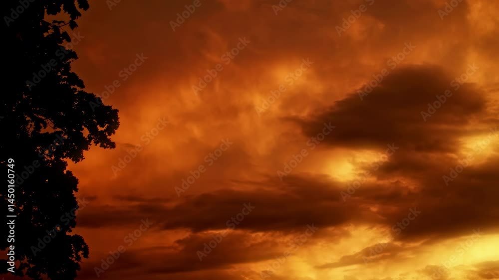 Fiery red cloud sky scene stock footage