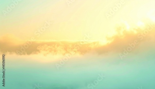 Serene sunrise over misty mountains nature landscape ethereal atmosphere aerial view tranquility and beauty