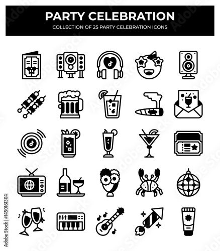 25 Party Celebration Icons. A Collection of Festive Elements