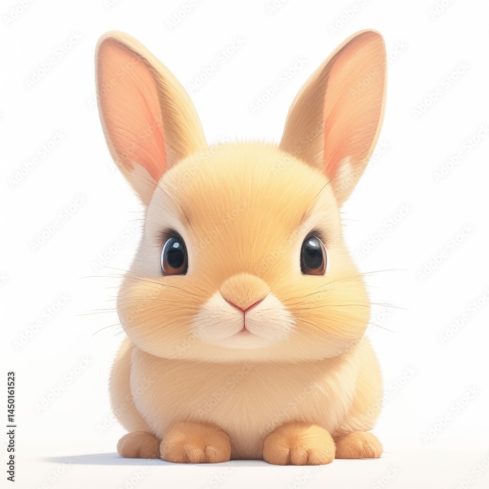 Fototapeta premium Adorable fluffy bunny with long ears sitting isolated on white background