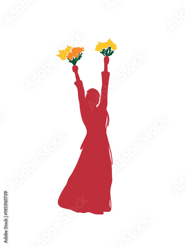 female silhouette with flowers and evening dress