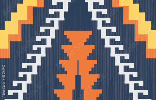 Geometric ethnic Native American tribal patterns, featuring Aztec and Navajo motifs, create a seamless decorative texture. Design for background ,curtain, carpet, clothing, wrapping, Batik.