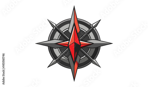 Abstract red and gray compass rose design