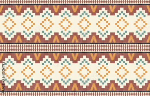 Geometric ethnic Native American tribal patterns, featuring Aztec and Navajo motifs, create a seamless decorative texture. Design for background ,curtain, carpet, clothing, wrapping, Batik.