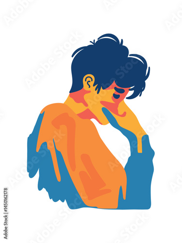 sad young man in cartoon vector style