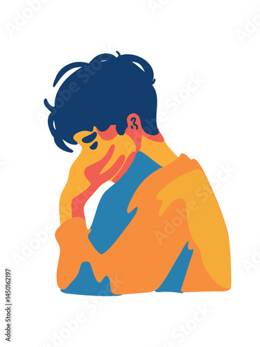 vector illustration of sadness in a young man