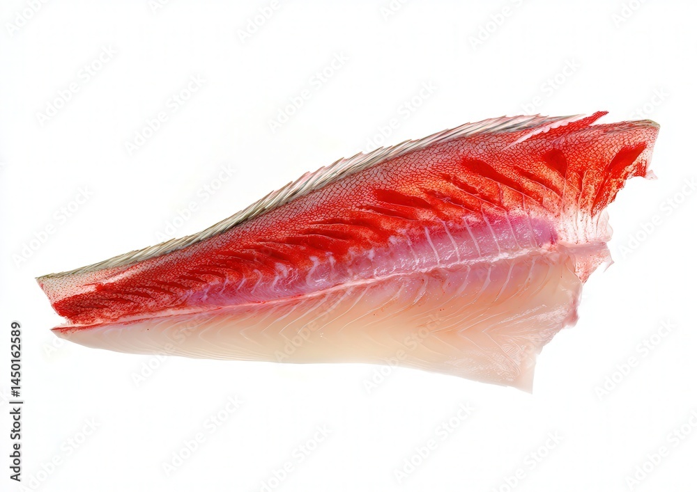 Fresh fish fillet with vibrant red and white hues on a white background. Fresh fish fillet with vibrant red and white hues on a white background.