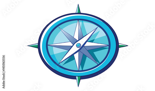 Stylized compass rose with blue and teal accents on white background