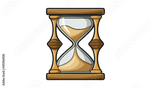 Classic wooden hourglass filled with golden sand measuring time passing