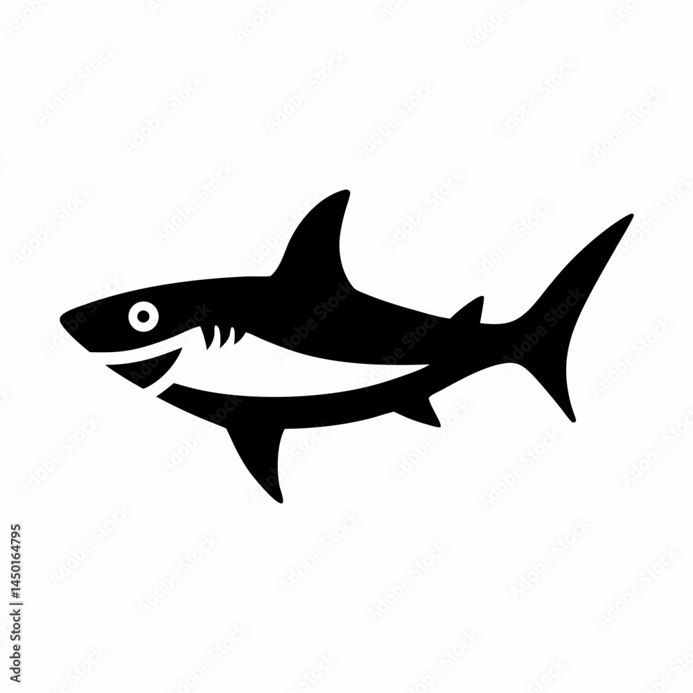 Naklejka premium Silhouette of a Shark – Bold Marine Predator Illustration Representing Ocean Life, Power, and Underwater Wildlife