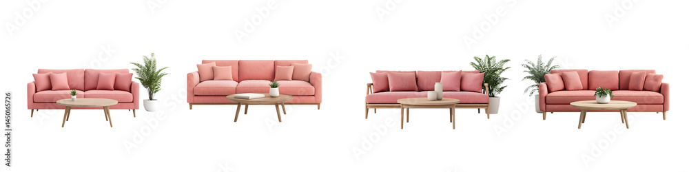 Fototapeta premium Modern pink sofas and couches in a living room setting