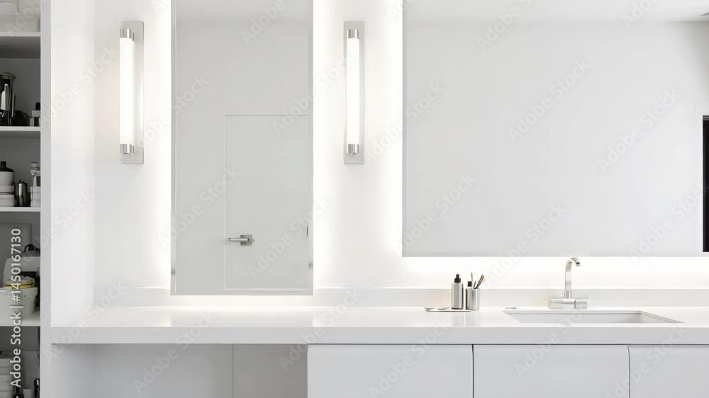 Modern Minimalist Bathroom Design with Bright Lighting and Sleek Fixtures Modern Minimalist Bathroom Design with Bright Lighting and Sleek Fixtures