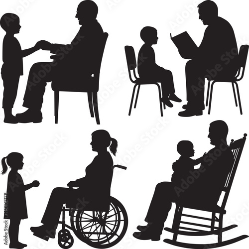 Silhouettes of tender moments between adults and children reading caregiving and intergenerational interaction
