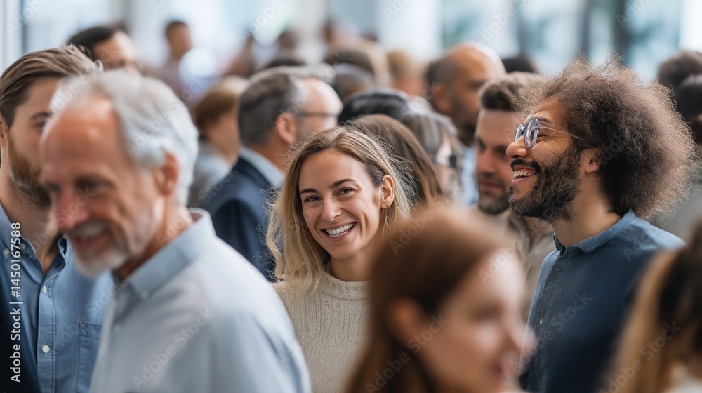Obraz premium Professionals gather in a bustling office environment, engaging in discussions and sharing ideas, highlighting teamwork and collaboration among diverse individuals