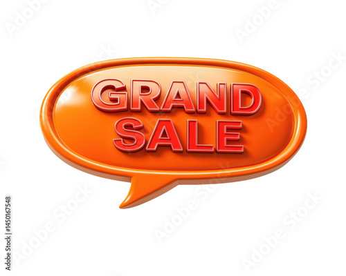 3D megasized price tag shaped like a speech bubble, bright red with white 