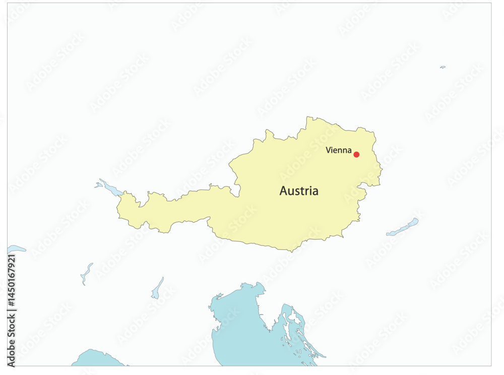 Obraz premium Outline of the map of the country of Austria with the designation of the capital Vienna
