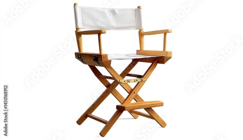 Classic wooden director's chair with white canvas seat and backrest.