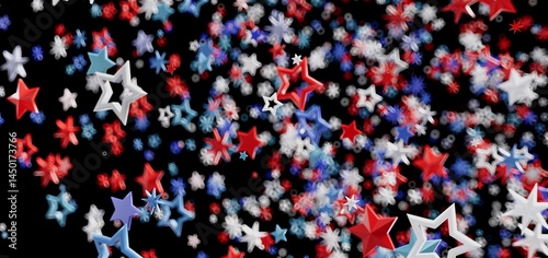 Festive red, white, and blue stars burst on black. Perfect for Independence Day!