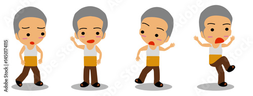 Retro Japanese Man Character Set – Expressive Poses and Emotions