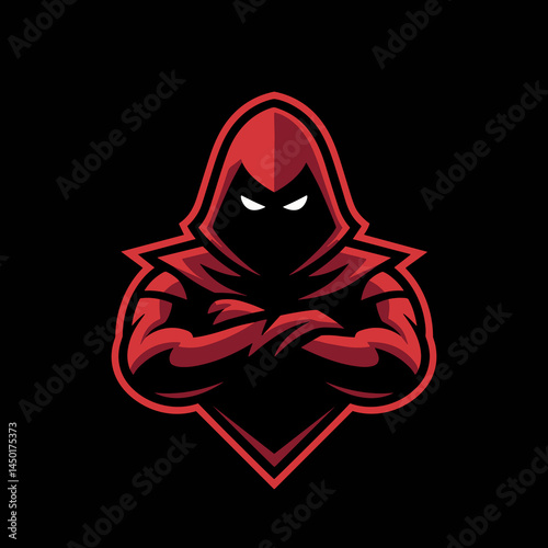 Mysterious Hooded Figure with Glowing Eyes and Crossed Arms Gaming Esport Logo