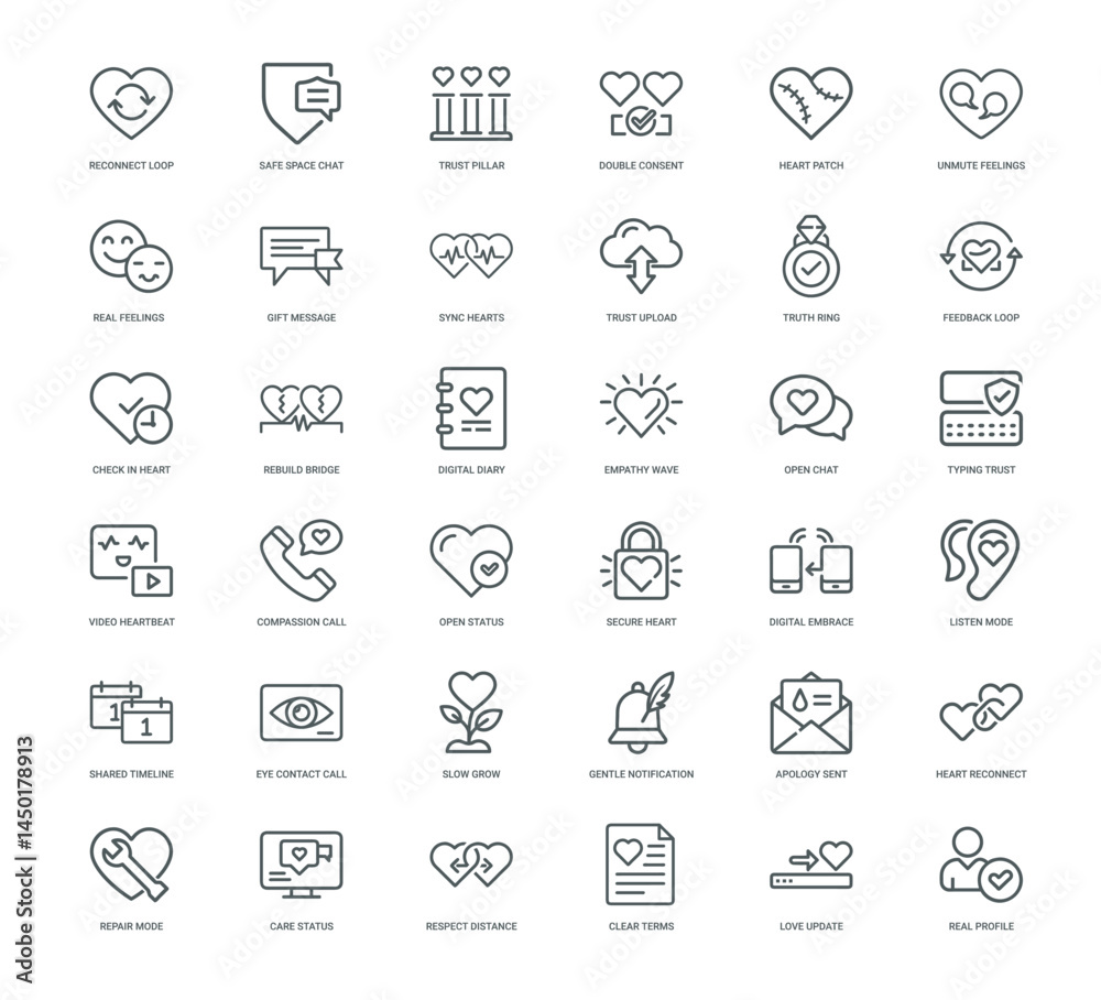 rebuilding connection and trust in digital relationships icon set rebuilding connection and trust in digital relationships icon set
