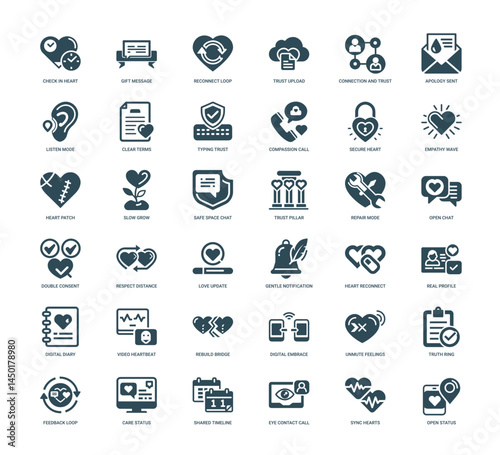 rebuilding connection trust relationships in digital era collection dark blue icons
